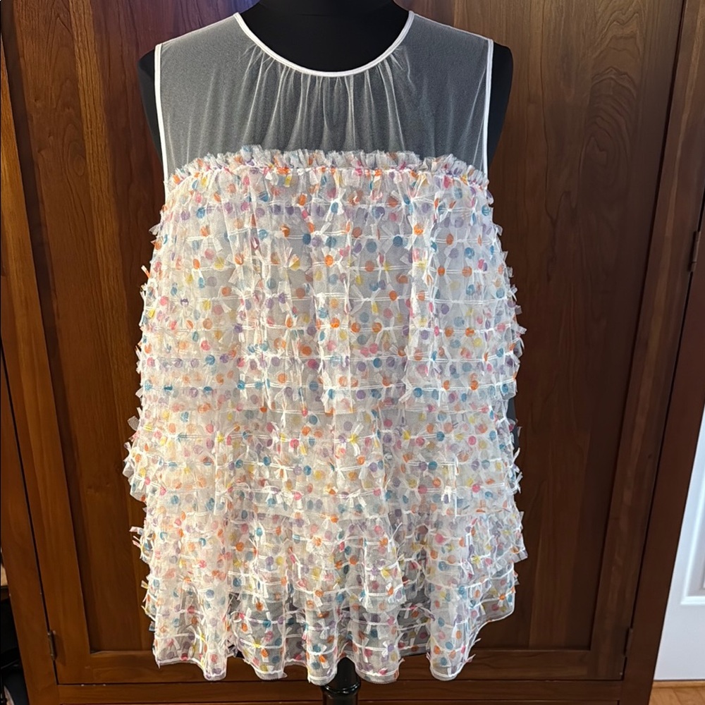 Halogen Tiered Polka Dot Tulle Sleeveless Top